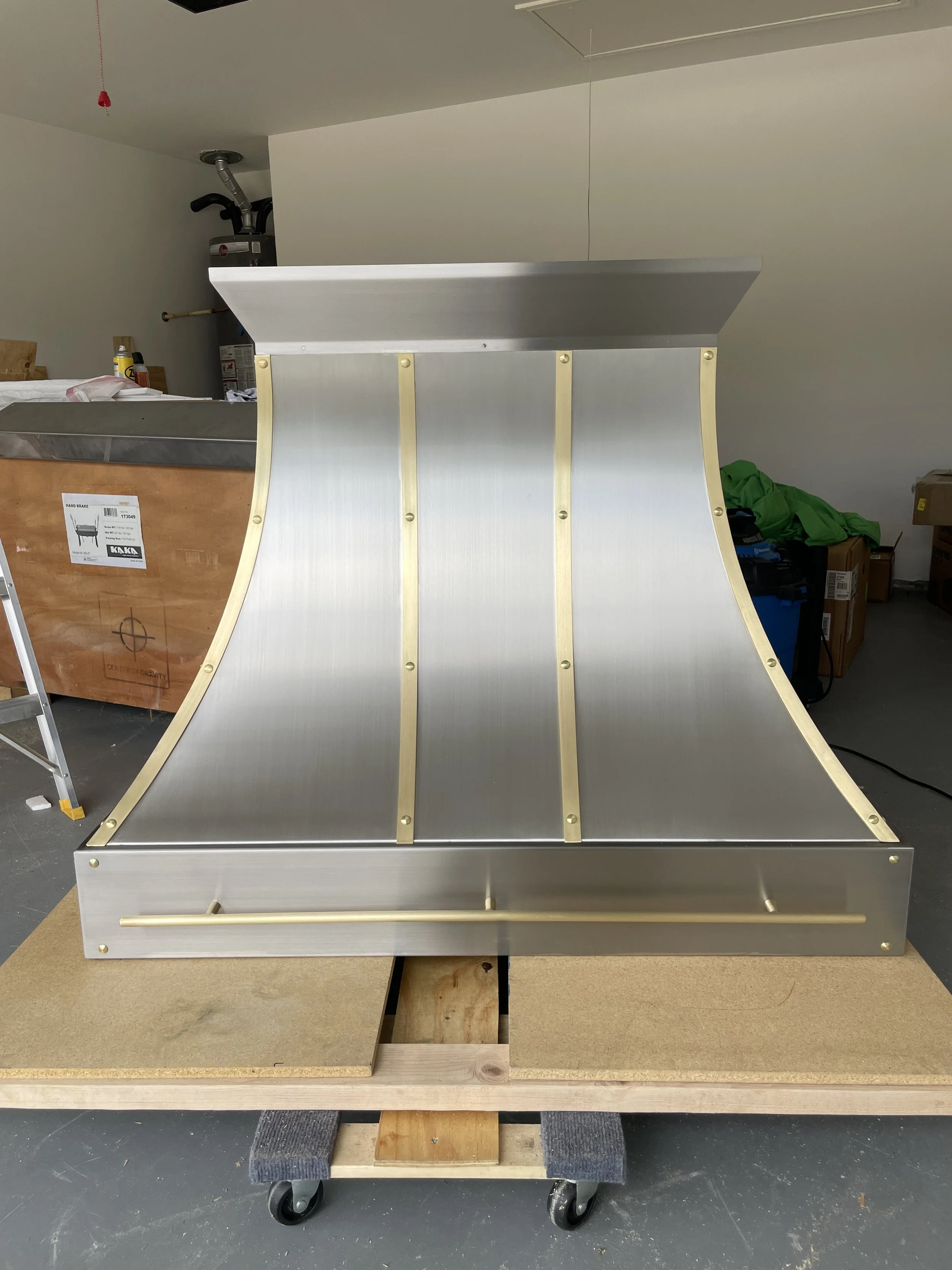 Custom Range Hood Stainless Steel and Brass Custom Pot Rail