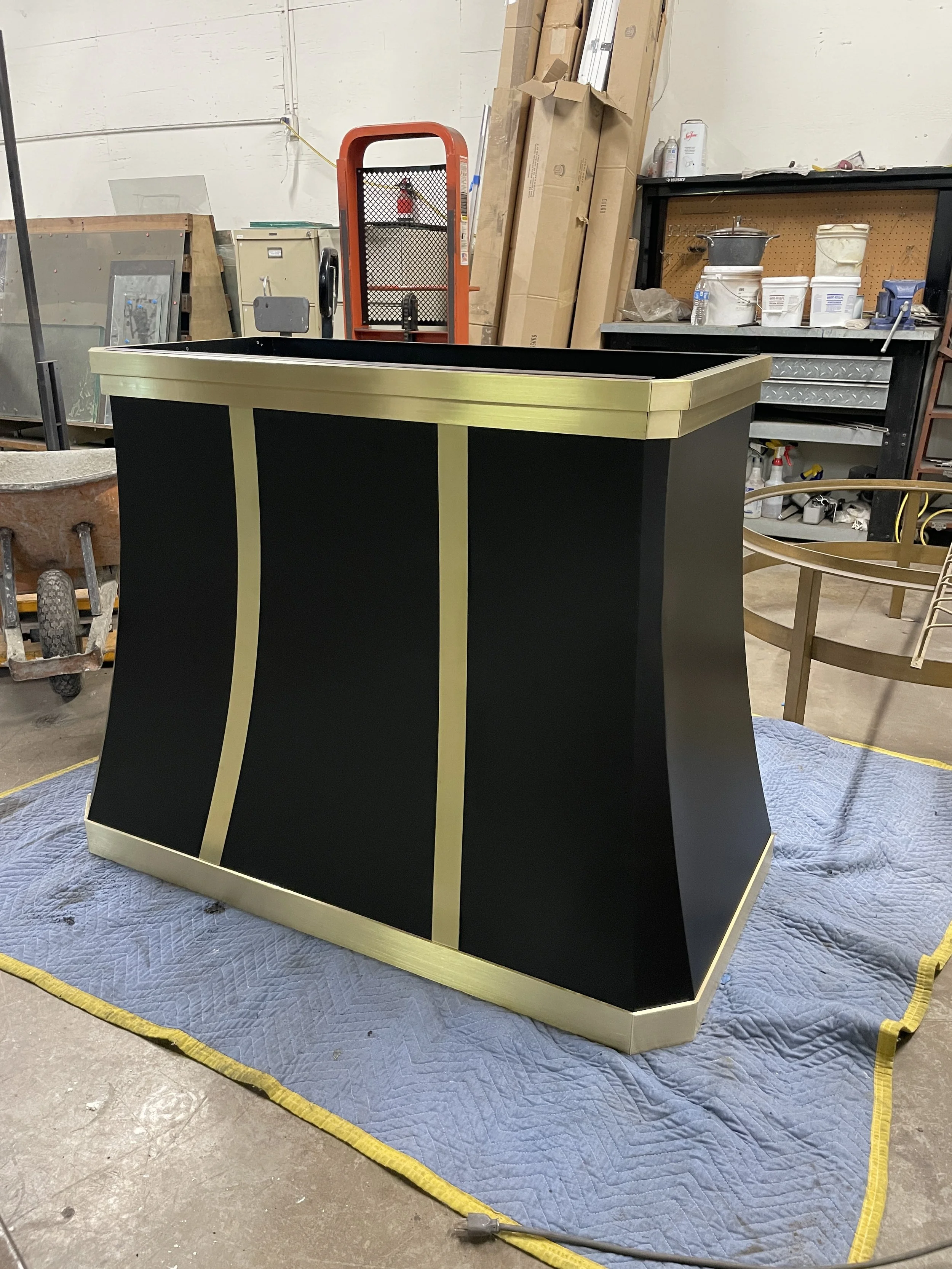 Custom Range Hood Black Stainless Steel and Brass — Monarch Metal