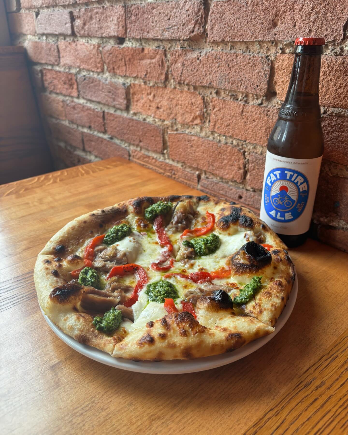 Quack! 🦆 Pizza with Arugula Pesto, Roasted Red Peppers, and Fresh Mozzarella on special this weekend.