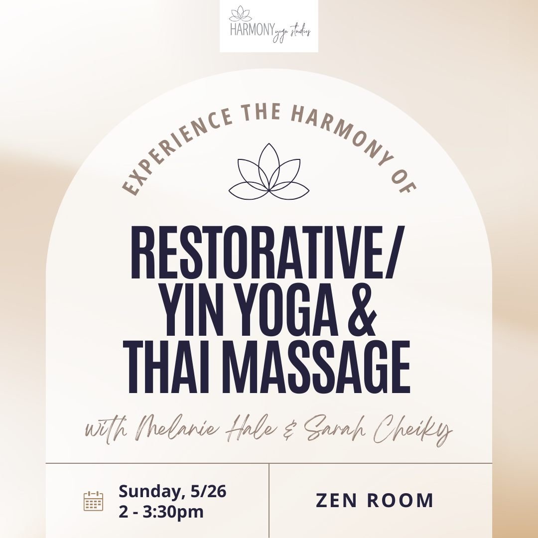 Discover an afternoon of pure relaxation and rejuvenation at our Restorative/Yin Yoga with Thai Massage workshop. 🌸💆&zwj;♀️

Join us for a transformative experience that harmoniously combines the calming benefits of Restorative Yoga, the deep relea