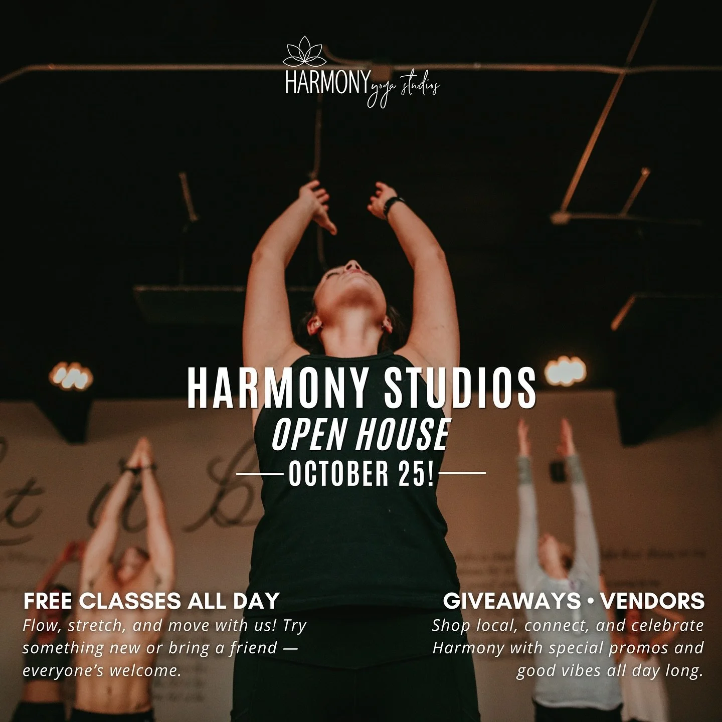 A full day of free classes, community connection, local vendors, and good vibes all on October 25✨ Join us as we celebrate movement, mindfulness, and the people who make Harmony feel like home. Because at Harmony, we practice not being perfect &mdash