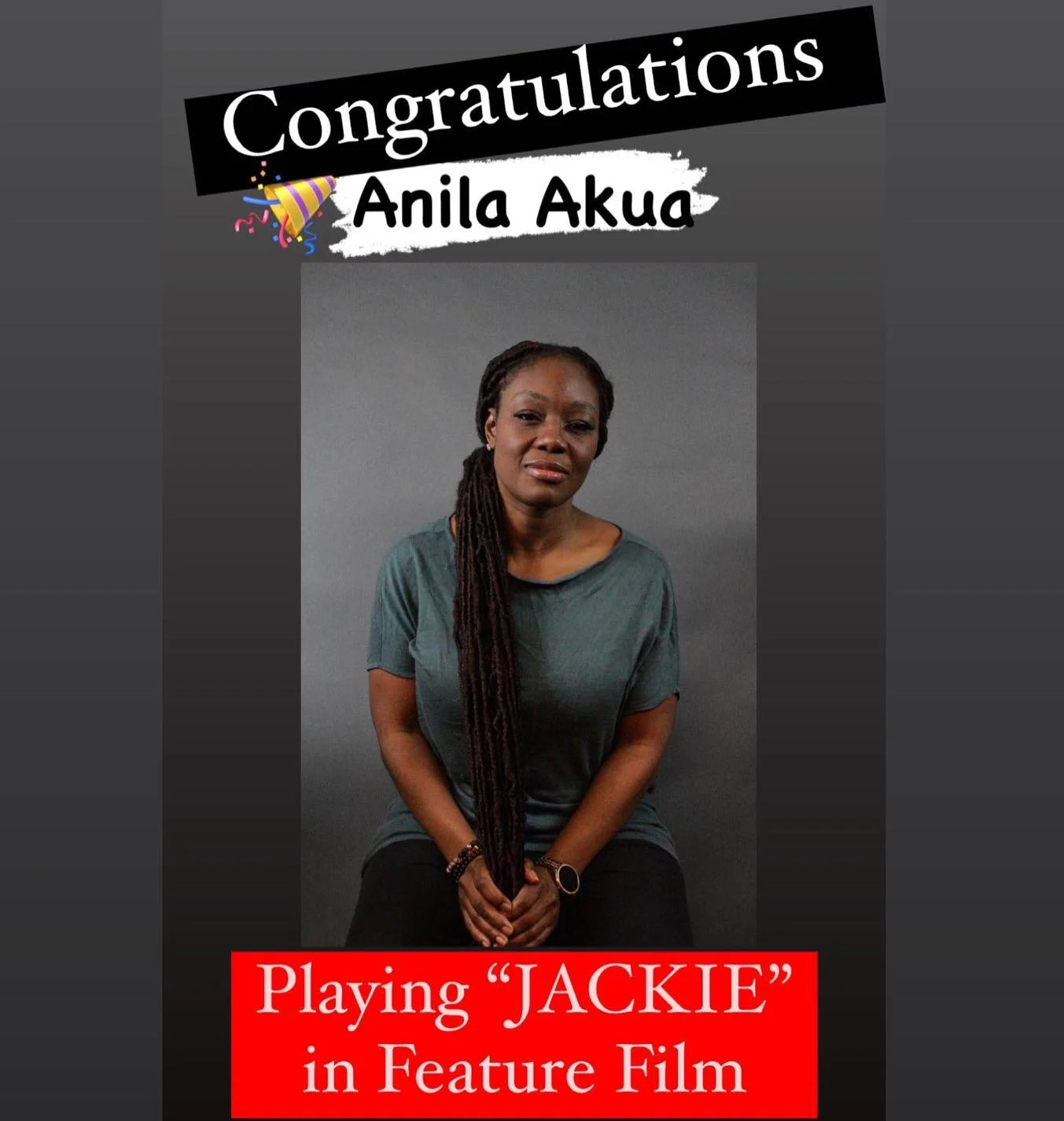 Major Congratulations to Anila Akua booking role as &ldquo;JACKIE&rdquo; in Feature Film. 🎉🎉🎉🎉 @anilaakua #Booked #Actress #MajorRole #SupportingRole #AnilaAkua #TIGMediaHouse