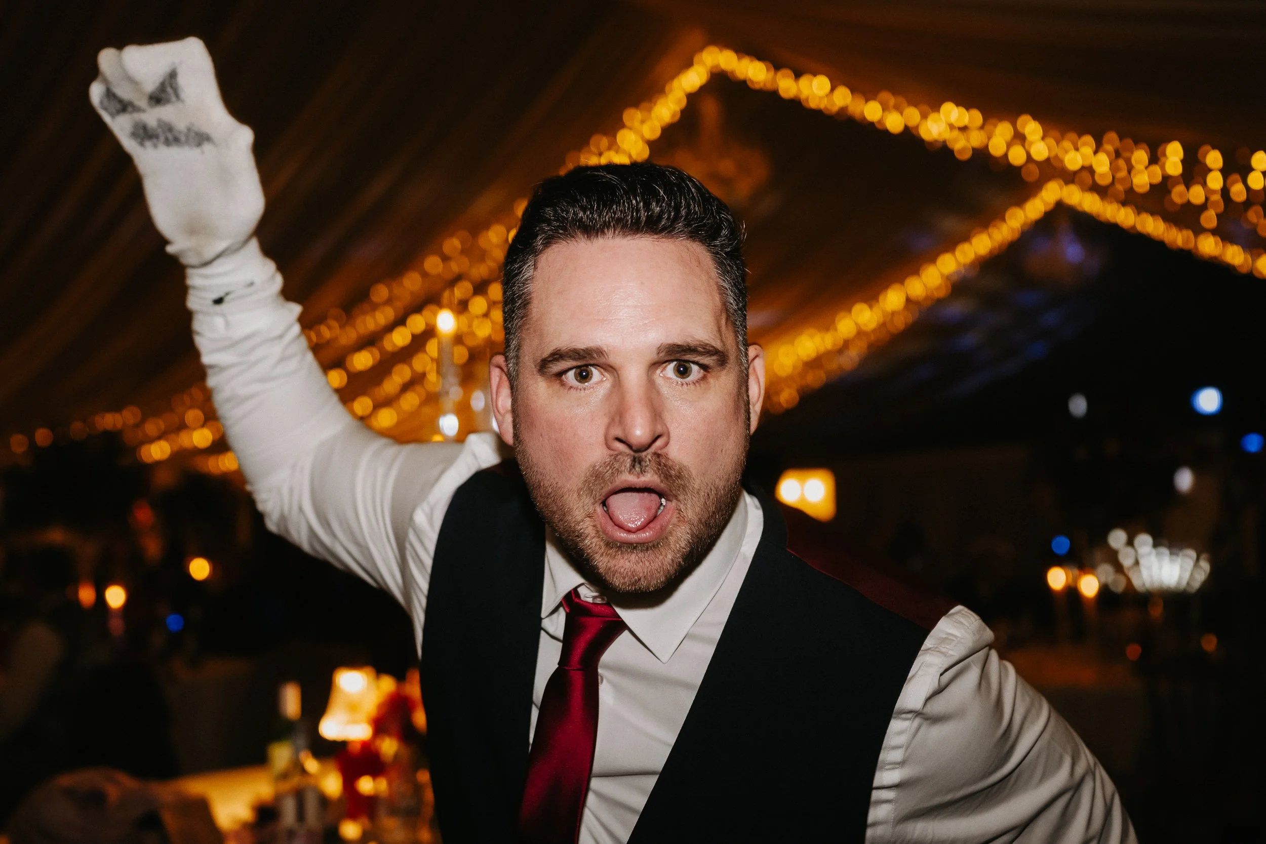 Wedding guest playing sock prank at Wedding at Netley Hall