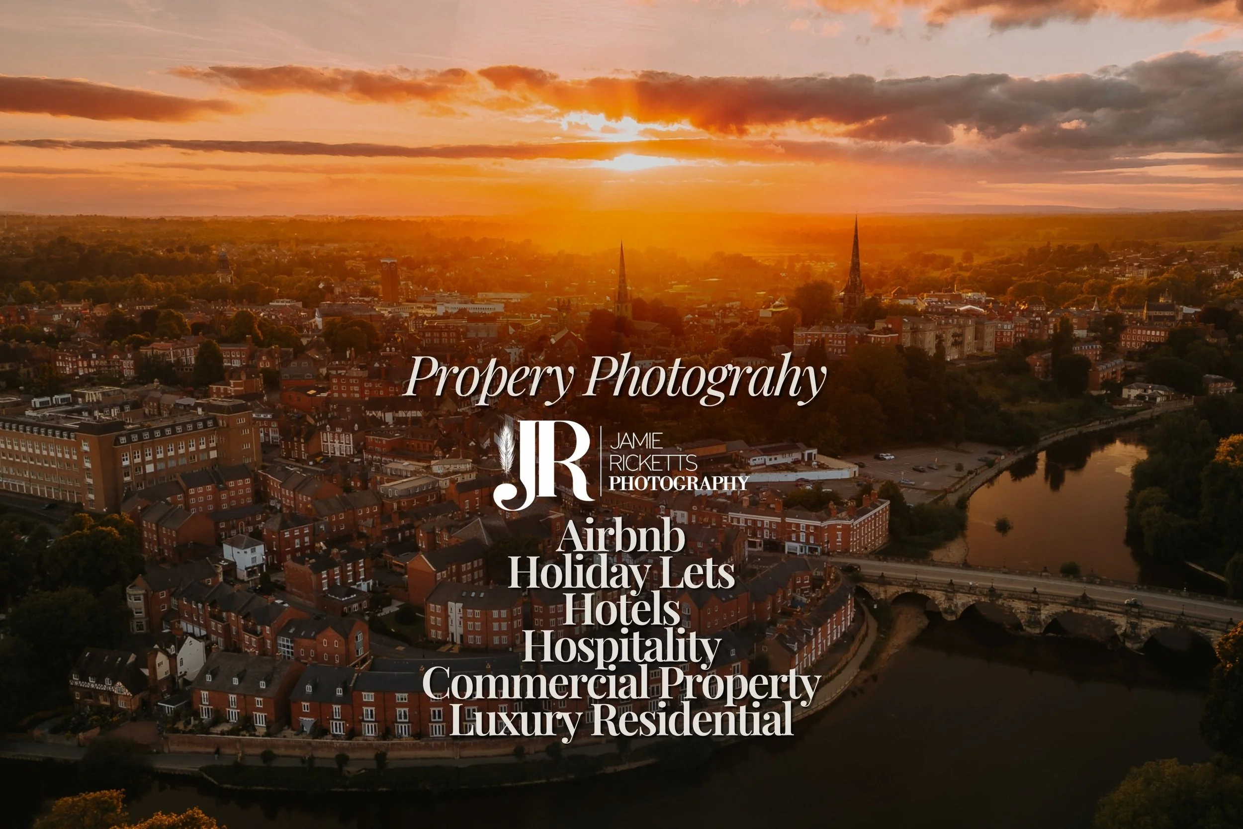 Sunset Drone Shot over Shrewsbury Shropshire