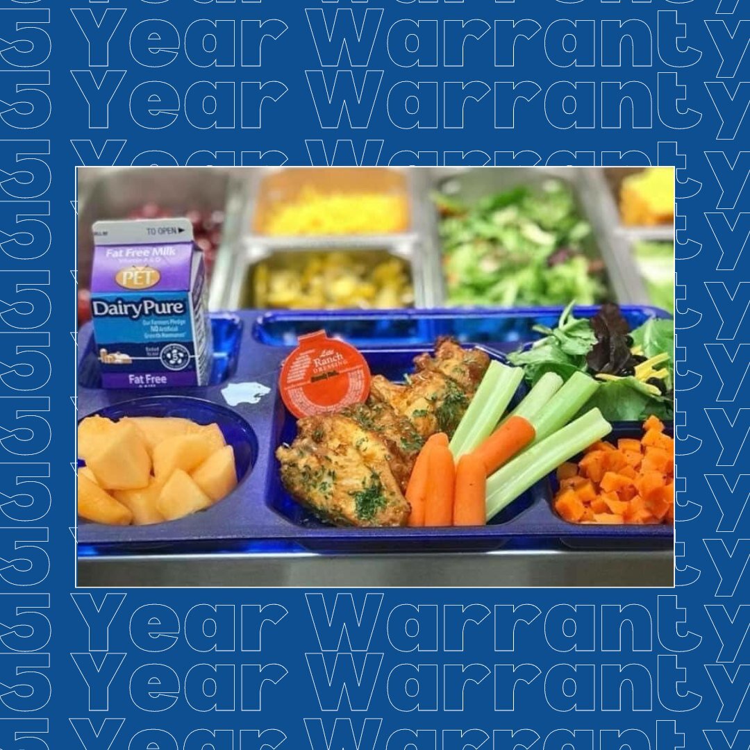 5 years of worry-free dining! 🍽 Our trays are built to last and backed by a 5-year pro-rated warranty. 🎉 

📸: @schoolfoodrocks 

#5yearwarranty #ReduceReuseRecycle #ProudlyMadeInUSA #bpafree #builttolast