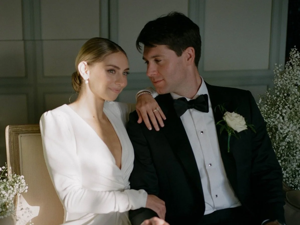 Close-up portrait of a bride and groom