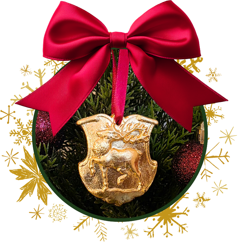 Pure 24k Gold Deer Stag Heraldic Themed Gilded Ornament, Pure 24k gold Christmas ornament, Hand gilded gold ornament, real gold Christmas ornament