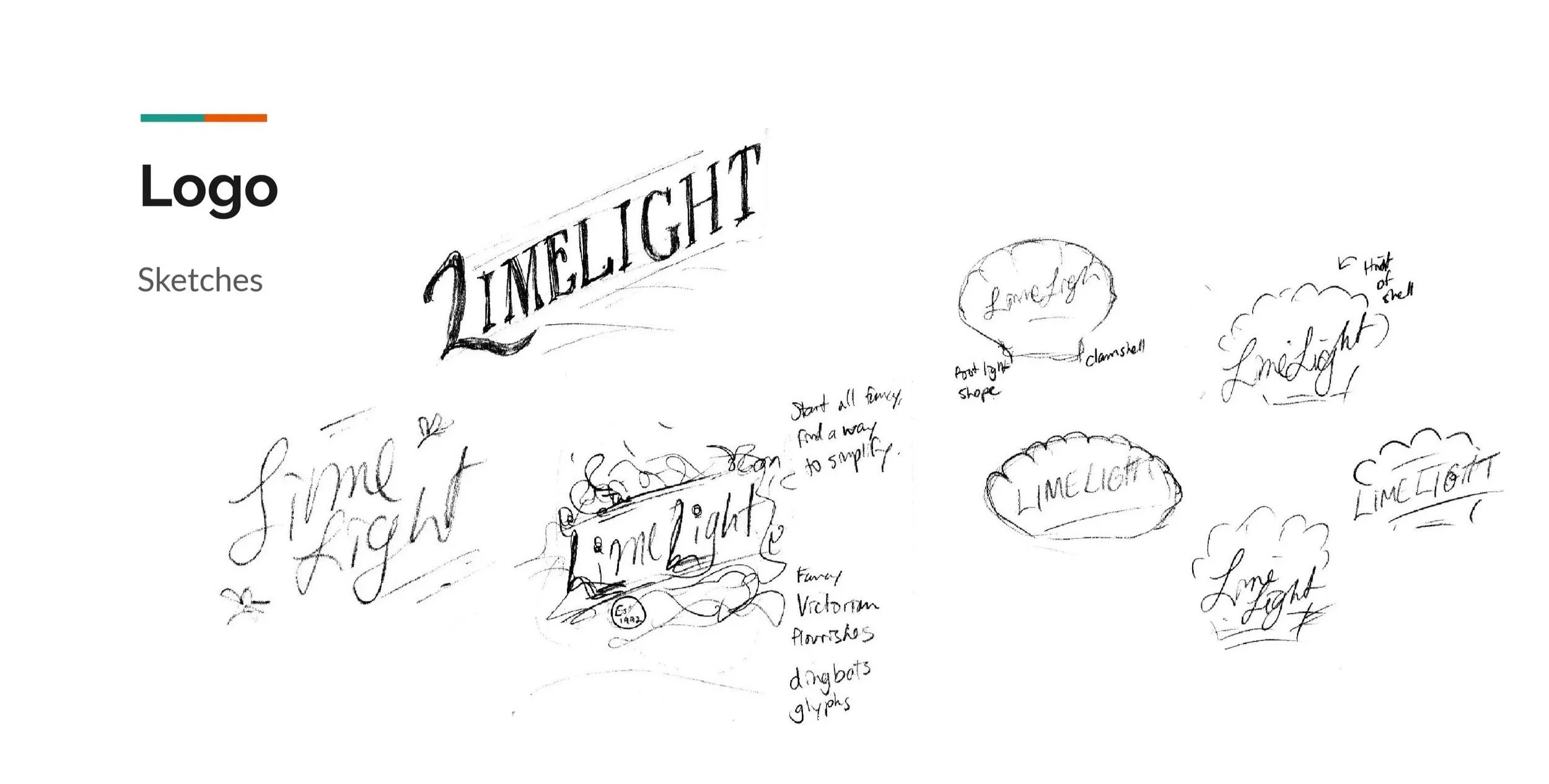 Combining ornate lettering with clamshell shape.
