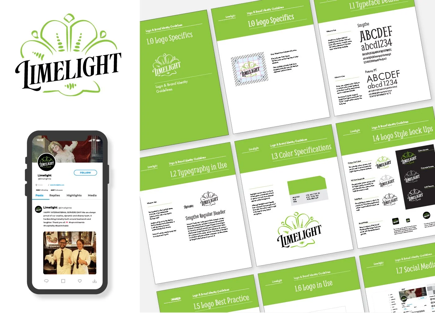 Social media concept for the restaurant, and branding guidelines for the logo