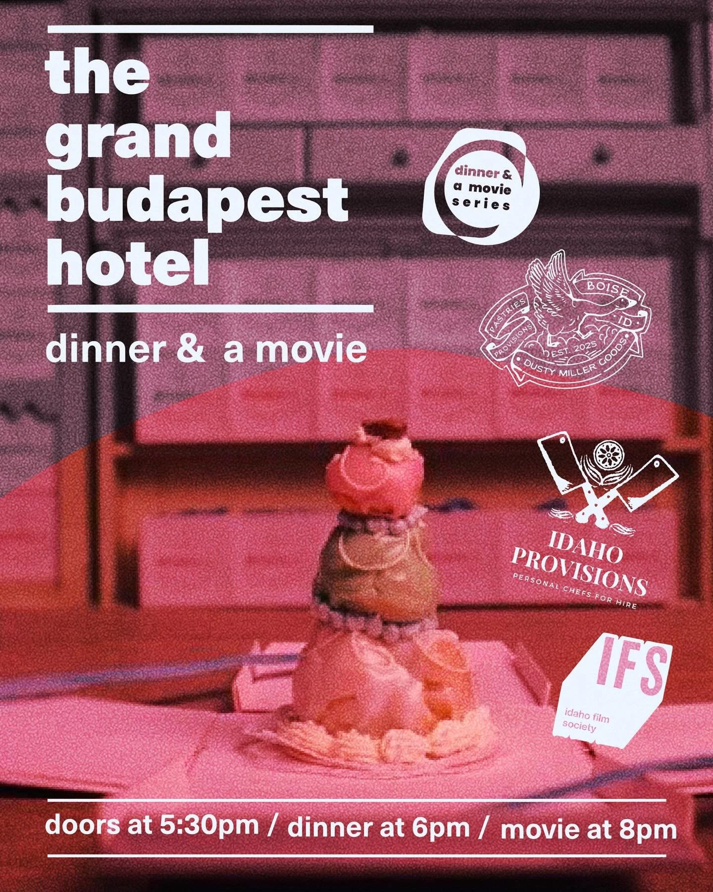 Get your tickets now for a very special Dinner and a Movie at IFS on January 24th! A lavish, whimsical evening inspired by Wes Anderson&rsquo;s confectionary masterpiece. Expect&nbsp; playful elegance, and one of the most beloved modern classics on t