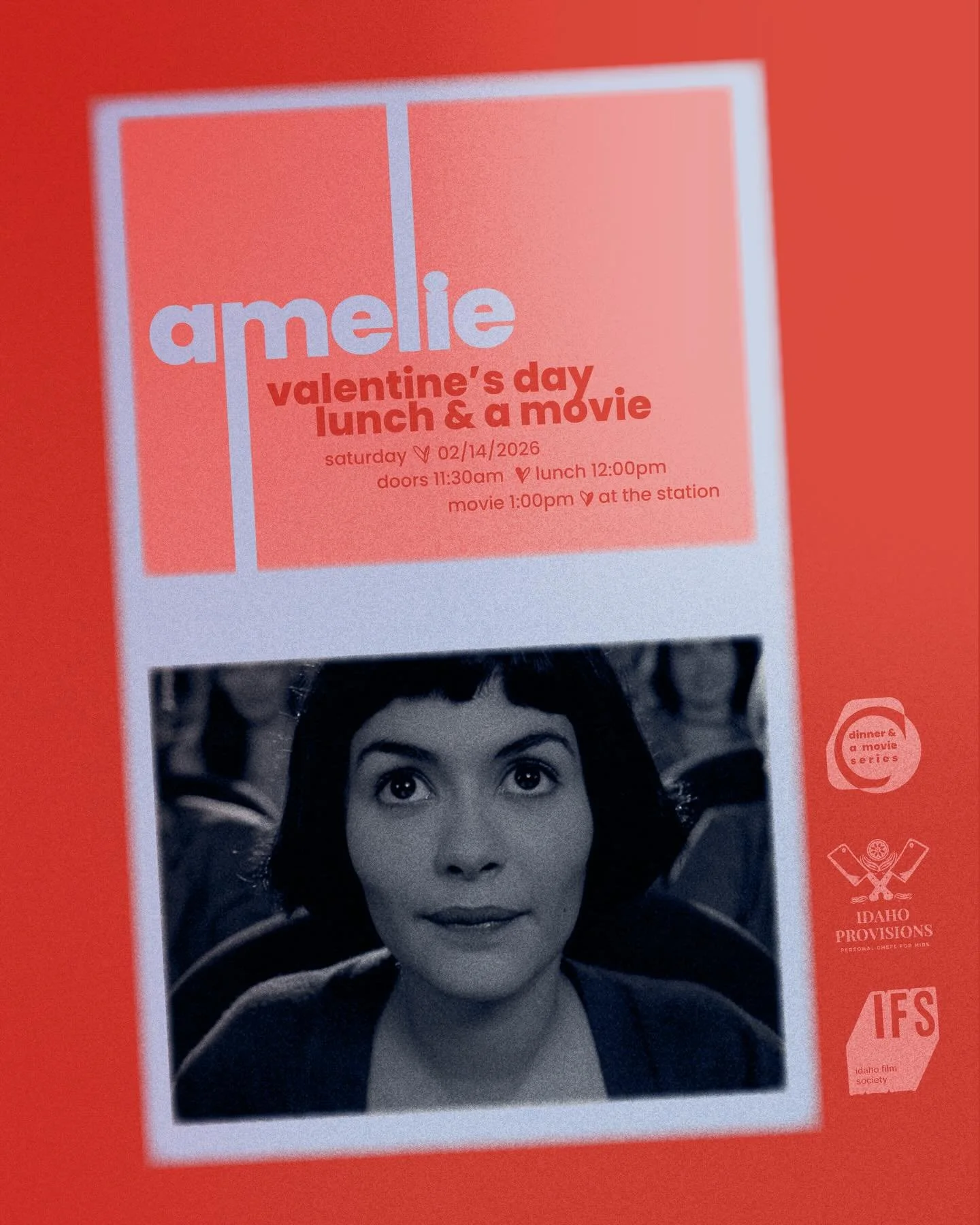 VALENTINE&rsquo;S AT THE IDAHO FILM SOCIETY: AMELIE LUNCH &amp; A MOVIE&nbsp;

Doors at 11:30pm | Lunch 12pm | Movie at 1pm

Join us for a sweet and lovely lunch to celebrate the day of love! This whimsical French film follows Amelie, a young waitres