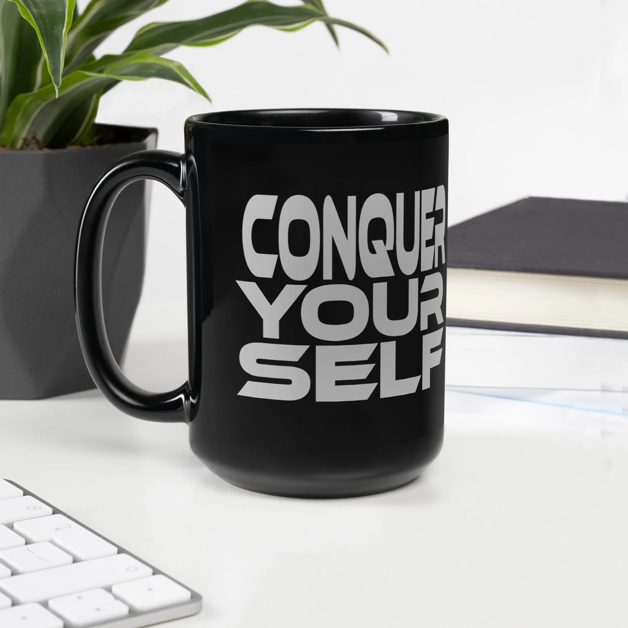 Conquer Yourself | Black Coffee | Black Glossy Mug