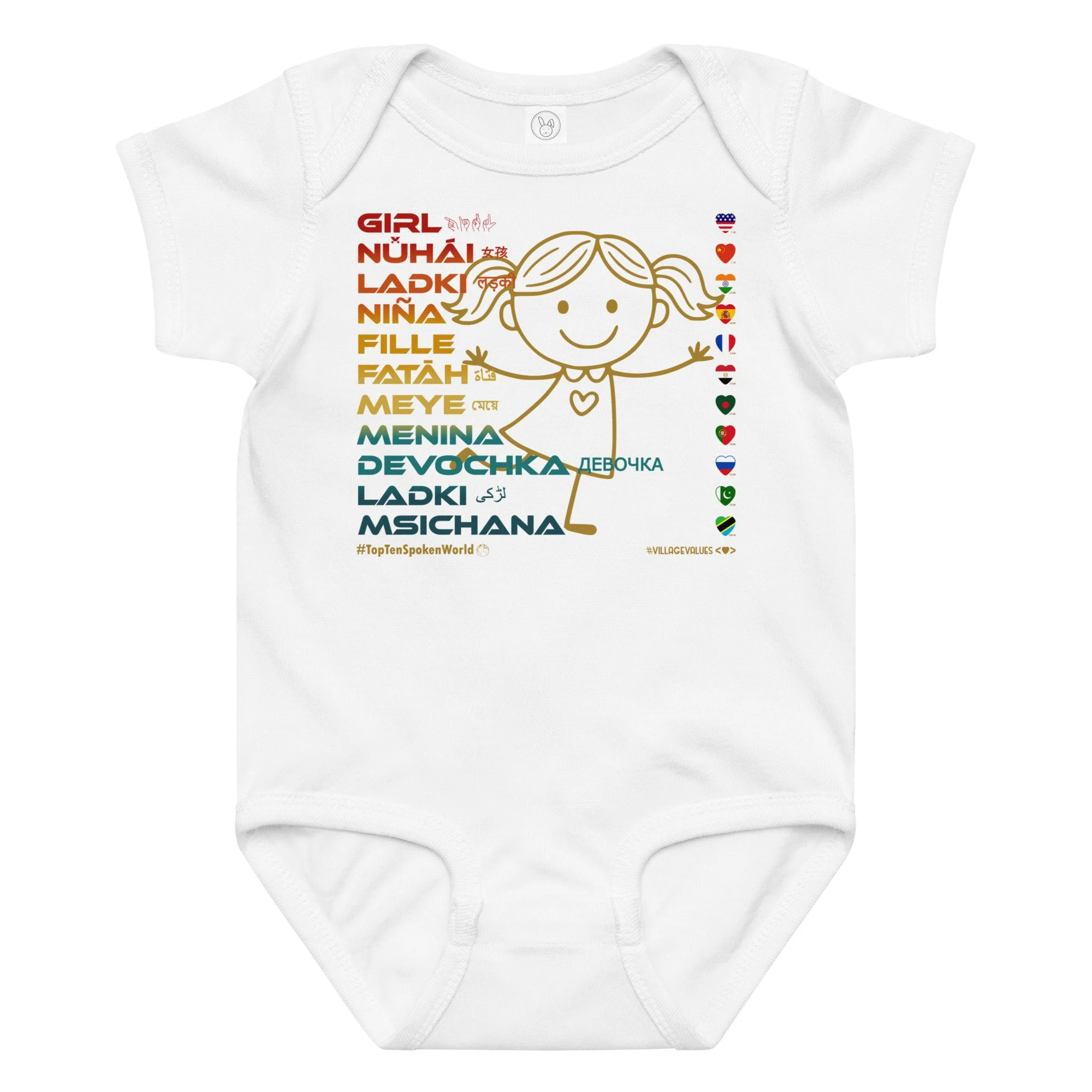 GIRL (Vintage) | Top Ten Spoken (World) | Say ¿Qué? | Baby Jersey Bodysuit