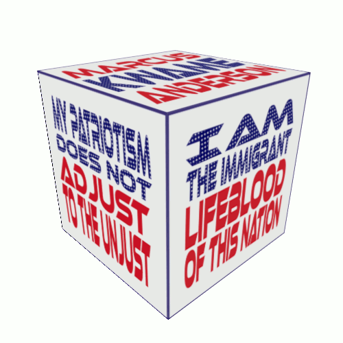 Marcus Kwame Anderson's take on Our Patriotism: " Freedom for all, deconstruct your walls", "My patriotism is the struggle for equality and equity", "My Patriotism does not adjust to the unjust", "I am the immigrant lifeblood of this nation".