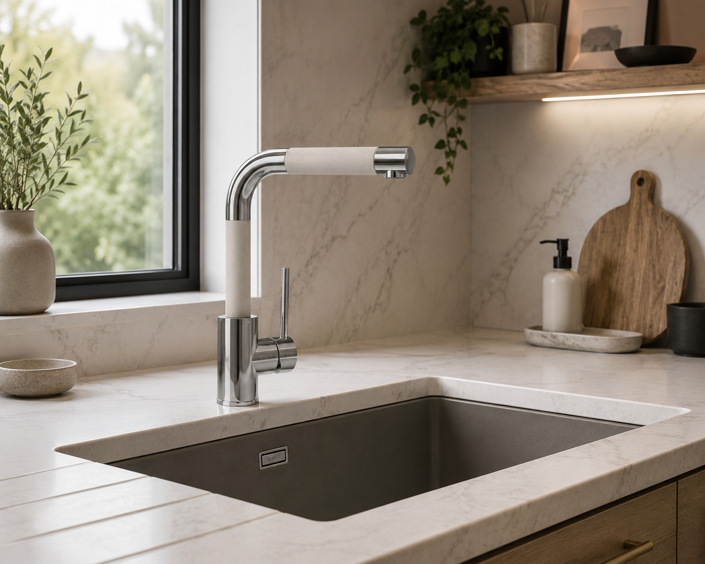 SCHOCK brand ALPINE PIKE SINK MIXER, White and Chrome RRP $1199 Made in germany