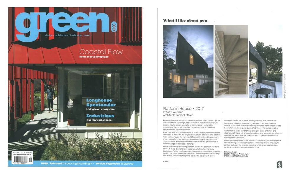 'What I like about you' - studioplusthree's Platform House published in Green Magazine