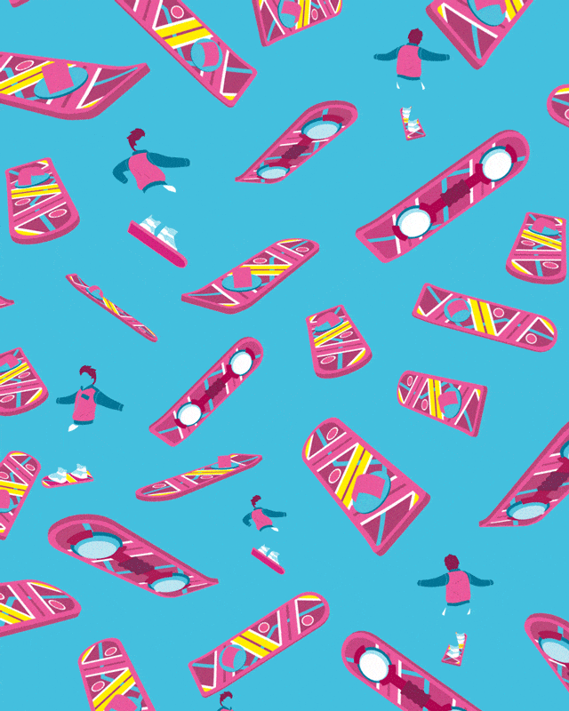 Pattern design: Marty & Hoverboards | ‘Back to the Future’ collection for a fashion brand | 3D render, vector art