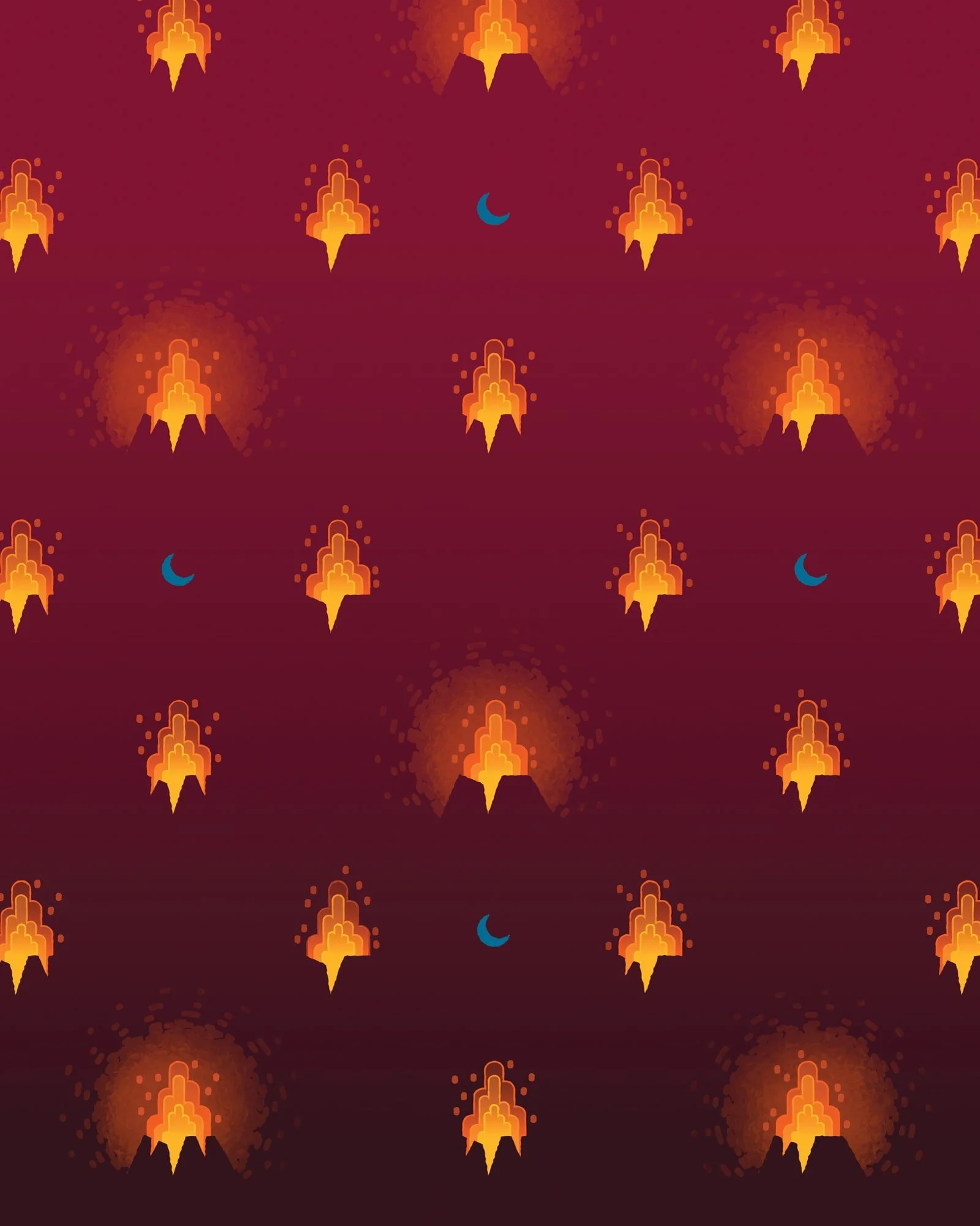 Textile design: Volcanoes | A light-sources-themed collection for a fashion brand | Vector art