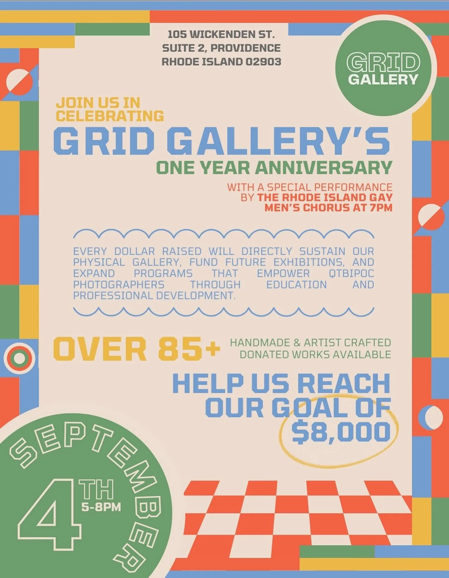Time: 5-8pm (RIGMC performing at 7pm)
Date: Thursday September 4th
Location: 105 wickenden St. Suite 2 Providence, RI 02903

As we mark our first anniversary, we&rsquo;re proud to have curated four exhibitions featuring nine artists, hosted eight lec