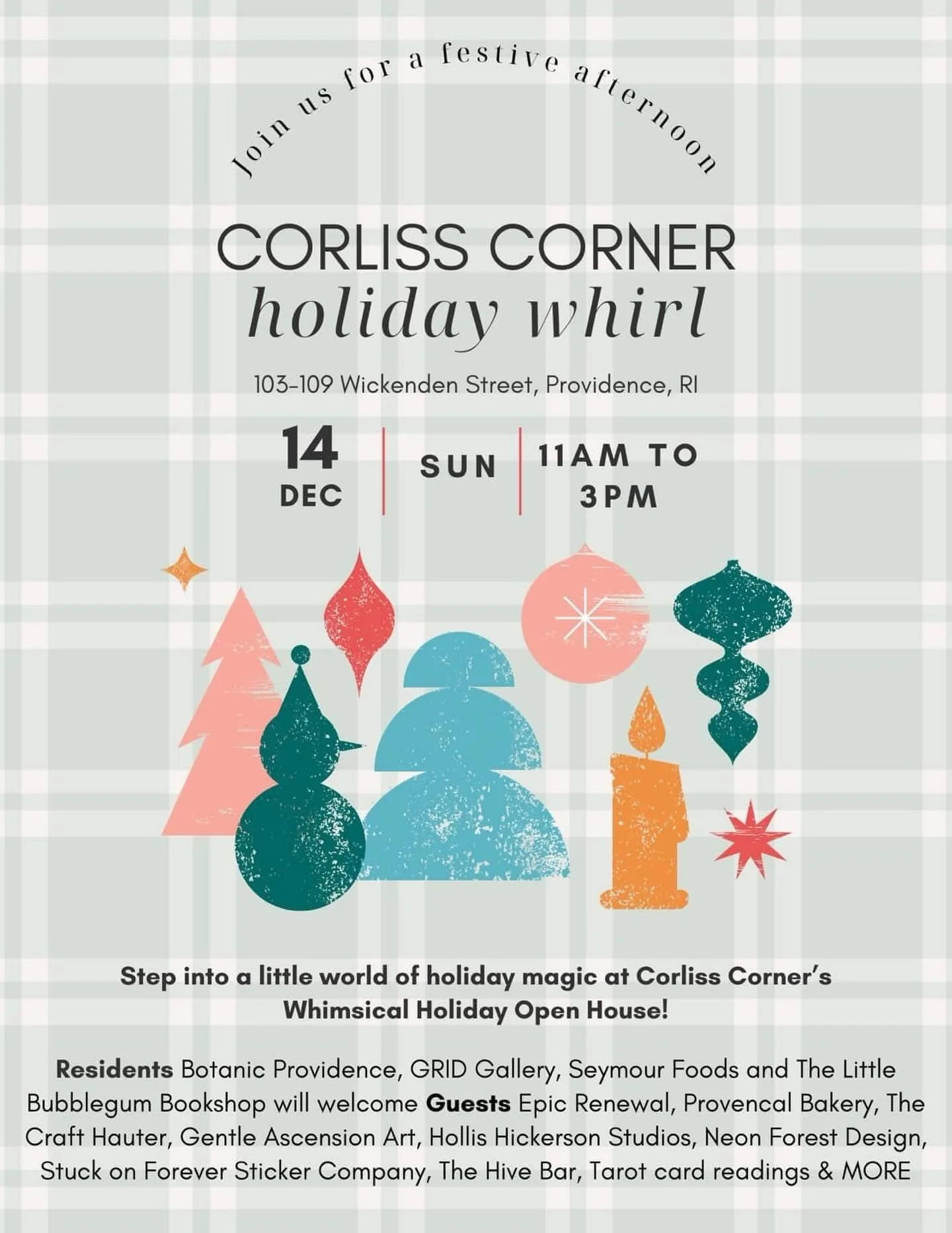 GRID Gallery is having a teeny tiny GAY craft fair alongside some amazing small businesses. Come out and support local!

@Neon_forest_design
@Thecrafthauter 
@gentleascensionart
@Hollishickerson_studios

Sunday Dec 14th 11-3pm
105 wickenden St. Suite