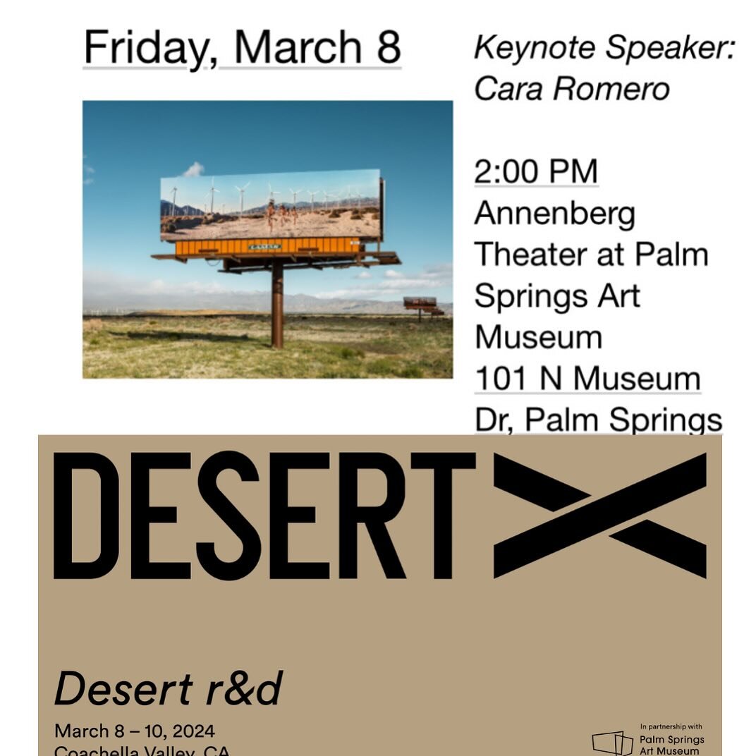 Tickets:
https://desertx.org/learn/desert-r-d
Desert X and Palm Springs Art Museum are launching Desert r&amp;d, a weekend of panels, workshops, discussions, and studio visits. Free and open to the public, Desert r&amp;d celebrates and makes space fo