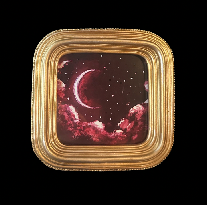 ‘Blood Moon’ Square Framed Print; Celestial Moon Art; Gold Frame