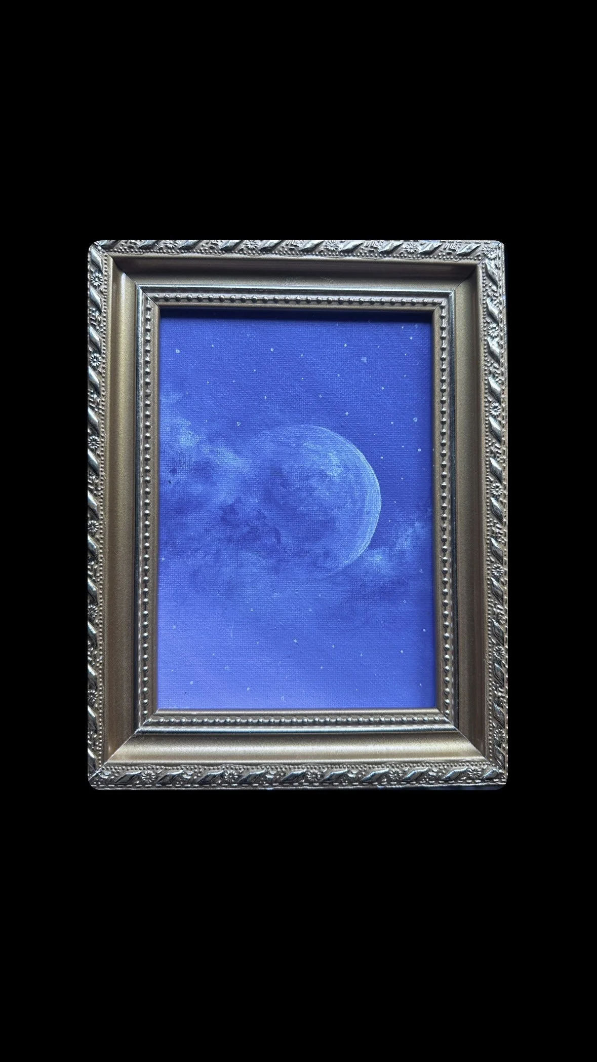 ‘Day Moon’ Original Acrylic Painting in a Gold ornate Vintage frame; Daytime Celestial Moon