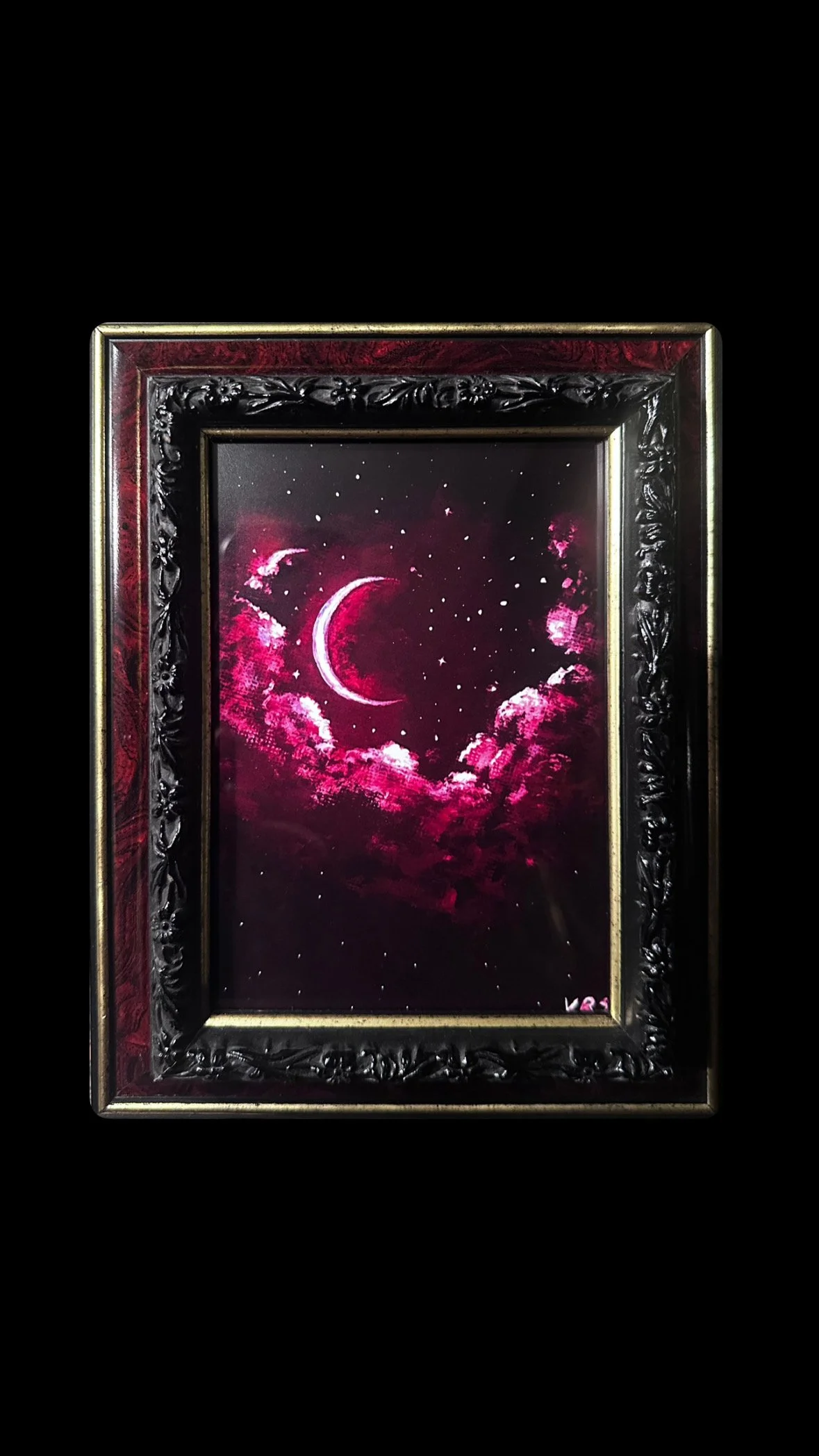 ‘Blood Moon’ framed print in Gothic Red Vintage Wood Frame; Celestial art