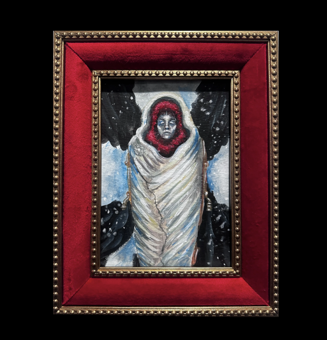 ‘Mother’s Death’ Original Acrylic Painting; Frankenstein Fan Art; Red Velvet Ornate Frame