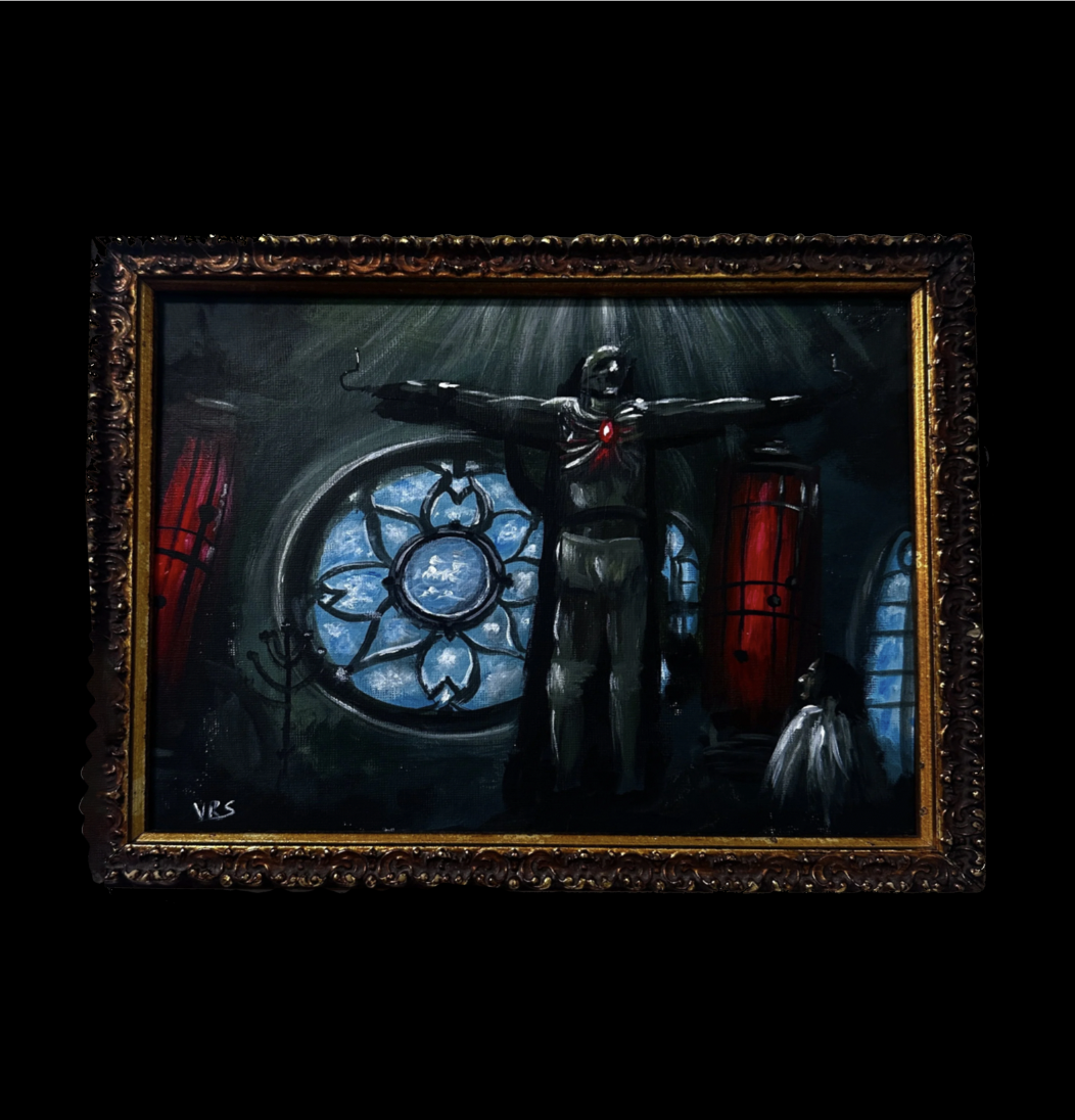 ‘The Creation’ Original Acrylic Painting; Frankenstein 2025 Art; Gd Antique Frame