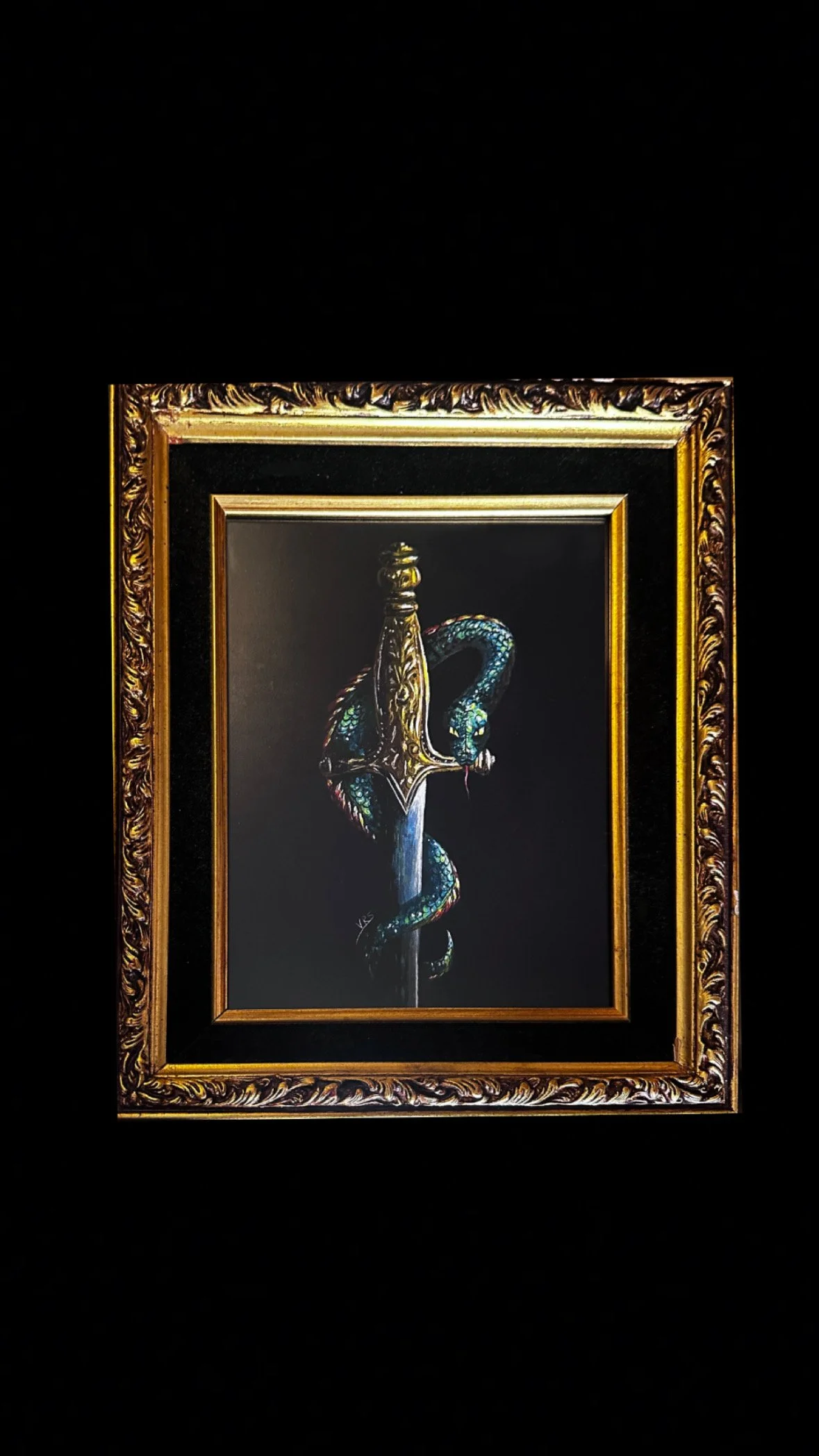 ‘Serpent’s Blade’ Framed Print in a Ornate Vintate Frame