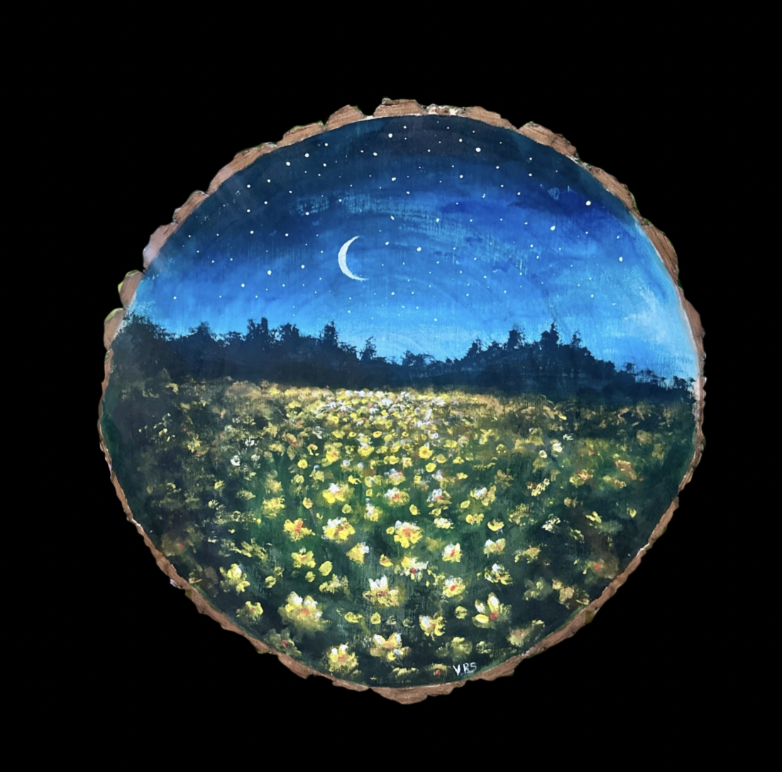 ‘Daffodil Lament’ Original Acrylic on Natural Wood Panel; Yellow Floral Field Art