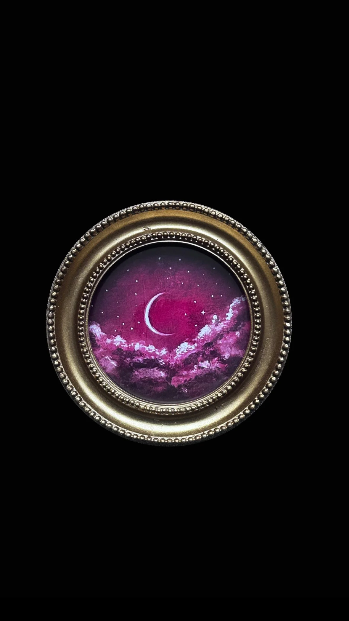 ‘Pink Moon’ Framed Print in Gold Round Frame