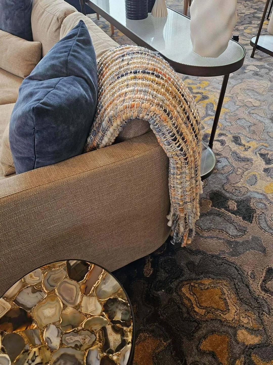 Close-up of tactile textiles and natural materials, enhancing sensory interior experiences.