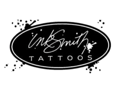 Logo for Ink Smith Tattoos featuring a stylized text and a small ink splatter design
