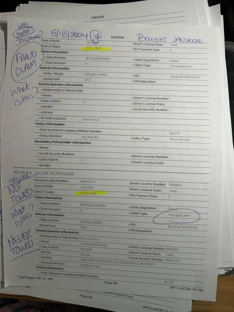 2015 INSURANCE COMPANY FRAUDULENTLY REPORTING TOWING 2015 INFINITI Q50 HYBRID and that NEVER HAPPENED.jpg