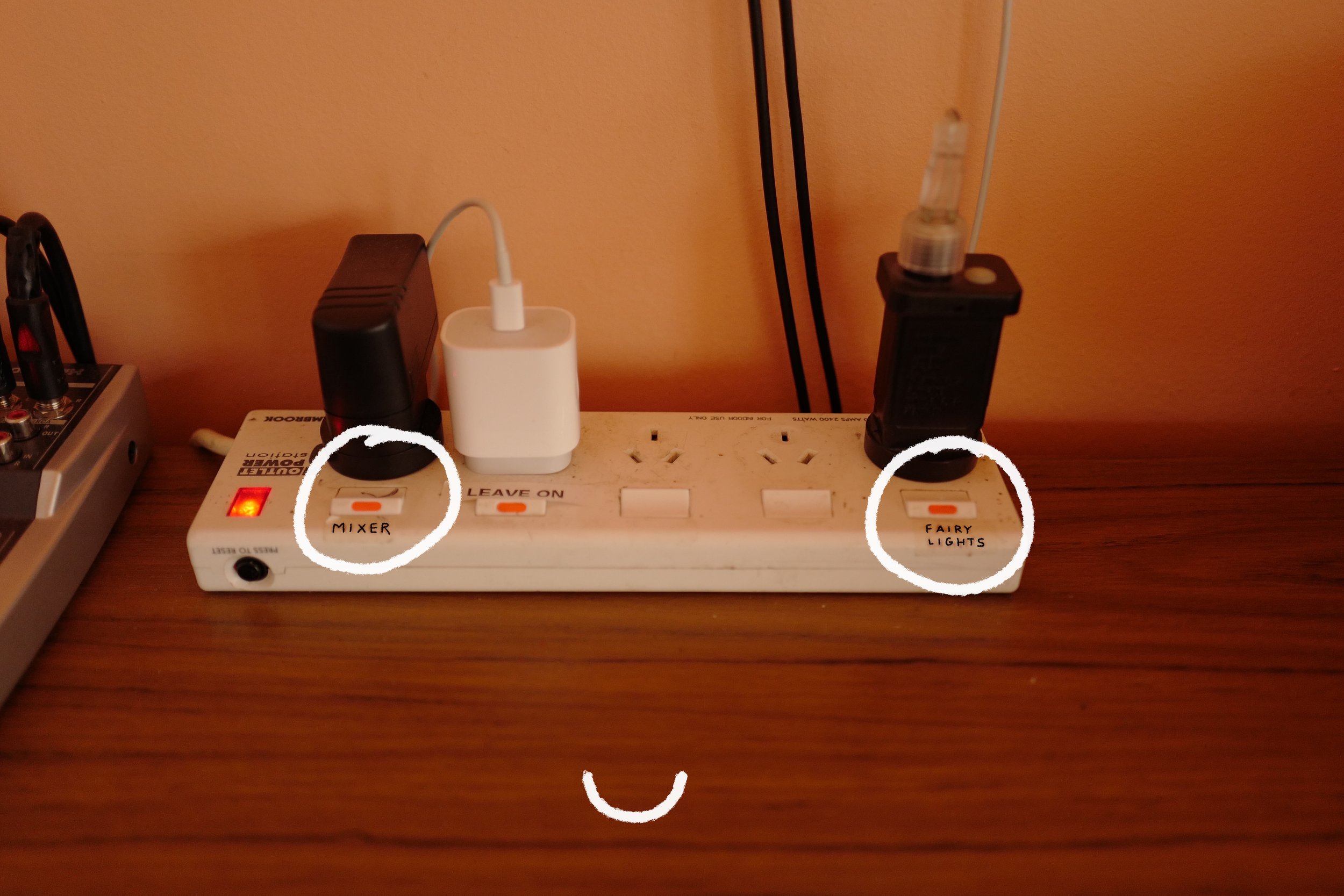 Step 17. Switch off mixer and fairy lights power board