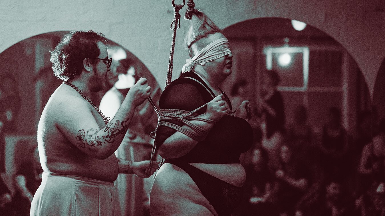 In love with this photo of @himboy_rope from the @tomboy_melbourne party here at Take Care back in August. 🖤 Our big room was transformed into the most beautiful play space, felt like we&rsquo;d all died and gone to queer heaven. Photo by @millie_gr