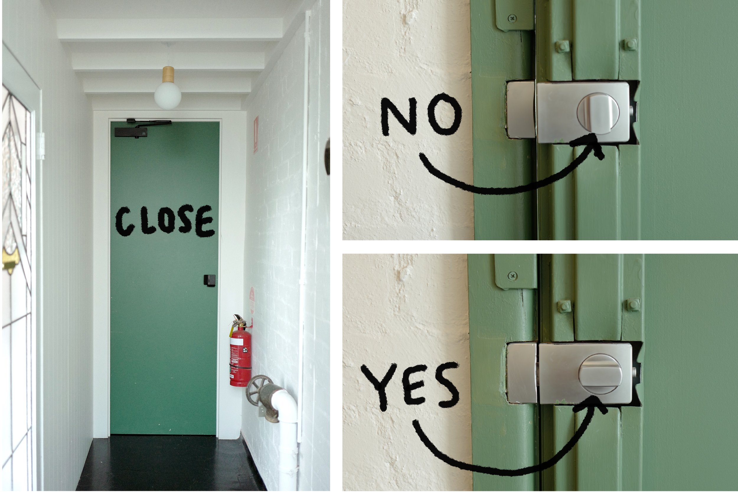 Step 26. Close doors at both ends of the corridor, making sure the door at top of stairs is locked