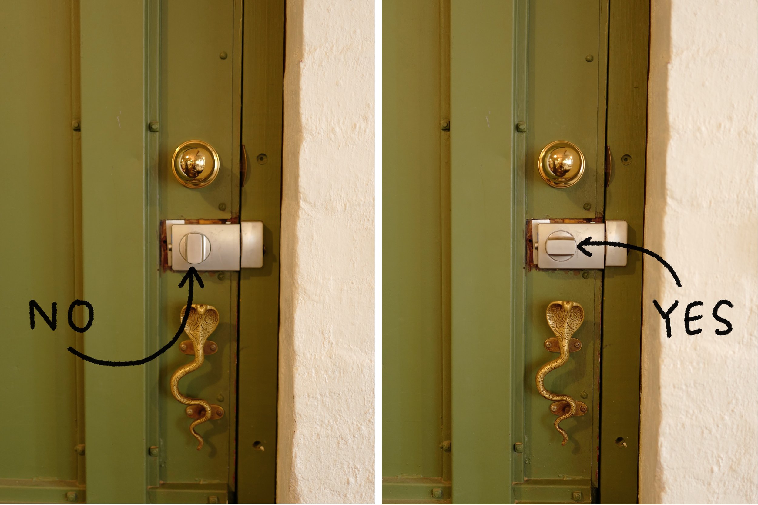 Step 10. Close Entry Door - once closed, double check it's locked (it's easy to leave this one unlocked)
