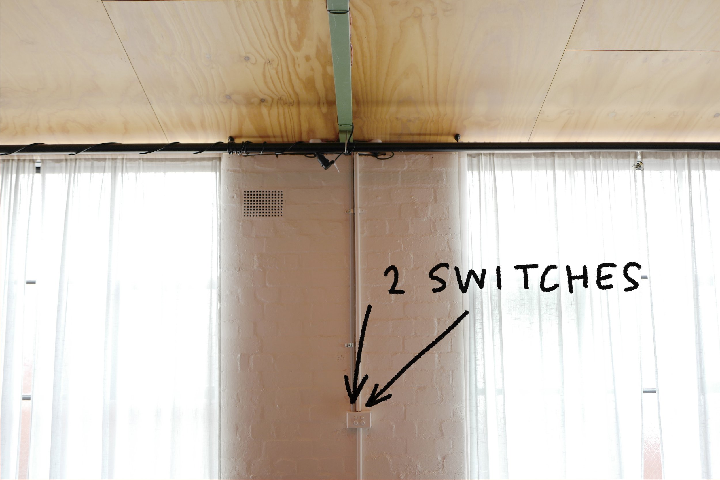 Step 14. Switch Off Ceiling LED - via two switches in the middle of the east wall (wall that has windows on it)