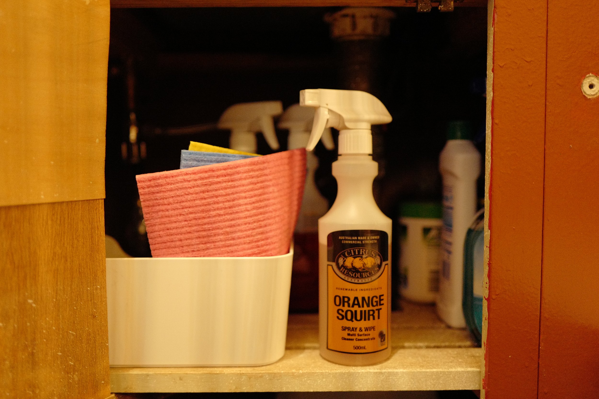 Step 10. Spray & Wipe - If needed, spray and wipe any surfaces using spay and cloth from kitchen
