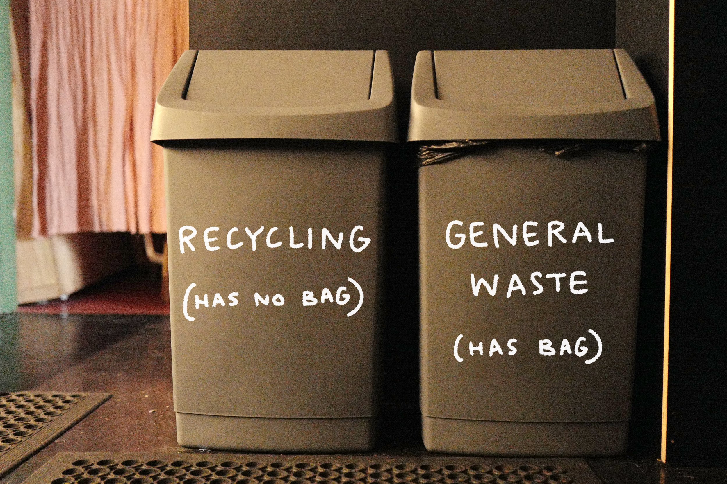 Step 3. Rubbish - put in kitchen bins, no need to take rubbish out