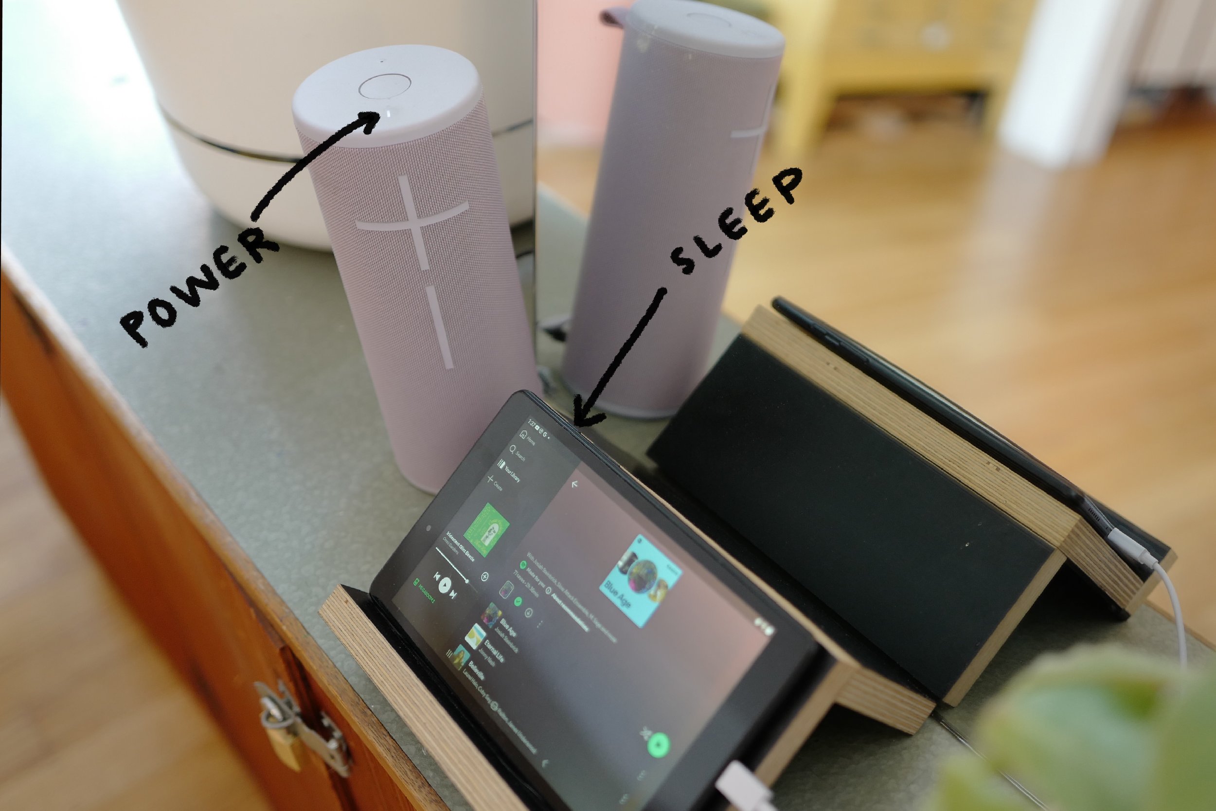Step 8. Music - Pause spotify, put iPad to sleep, turn off speaker