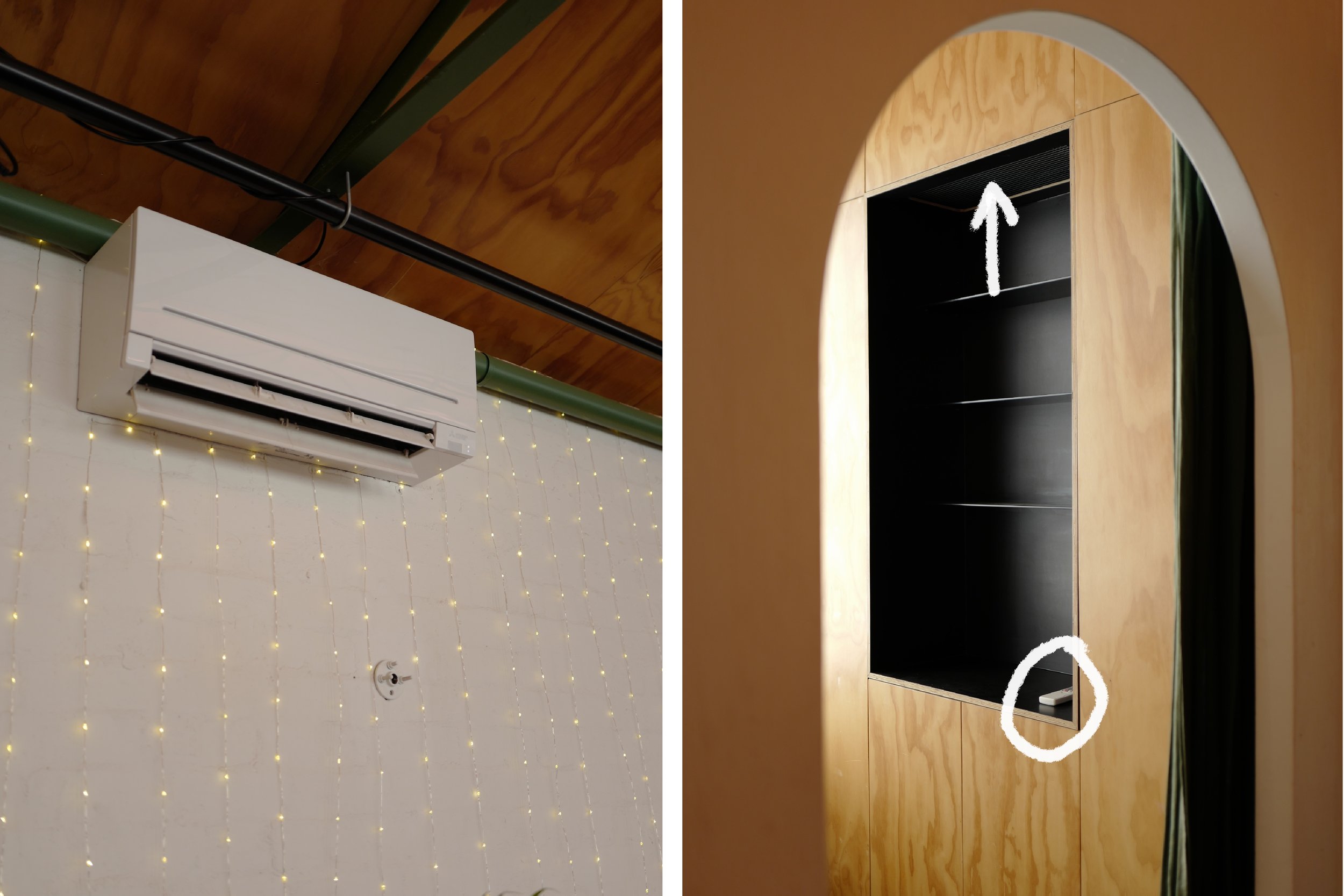 Step 16. Turn off Split Systems - via their corresponding remotes (third unit is located in small room with arched doorway, inside the shelving unit)