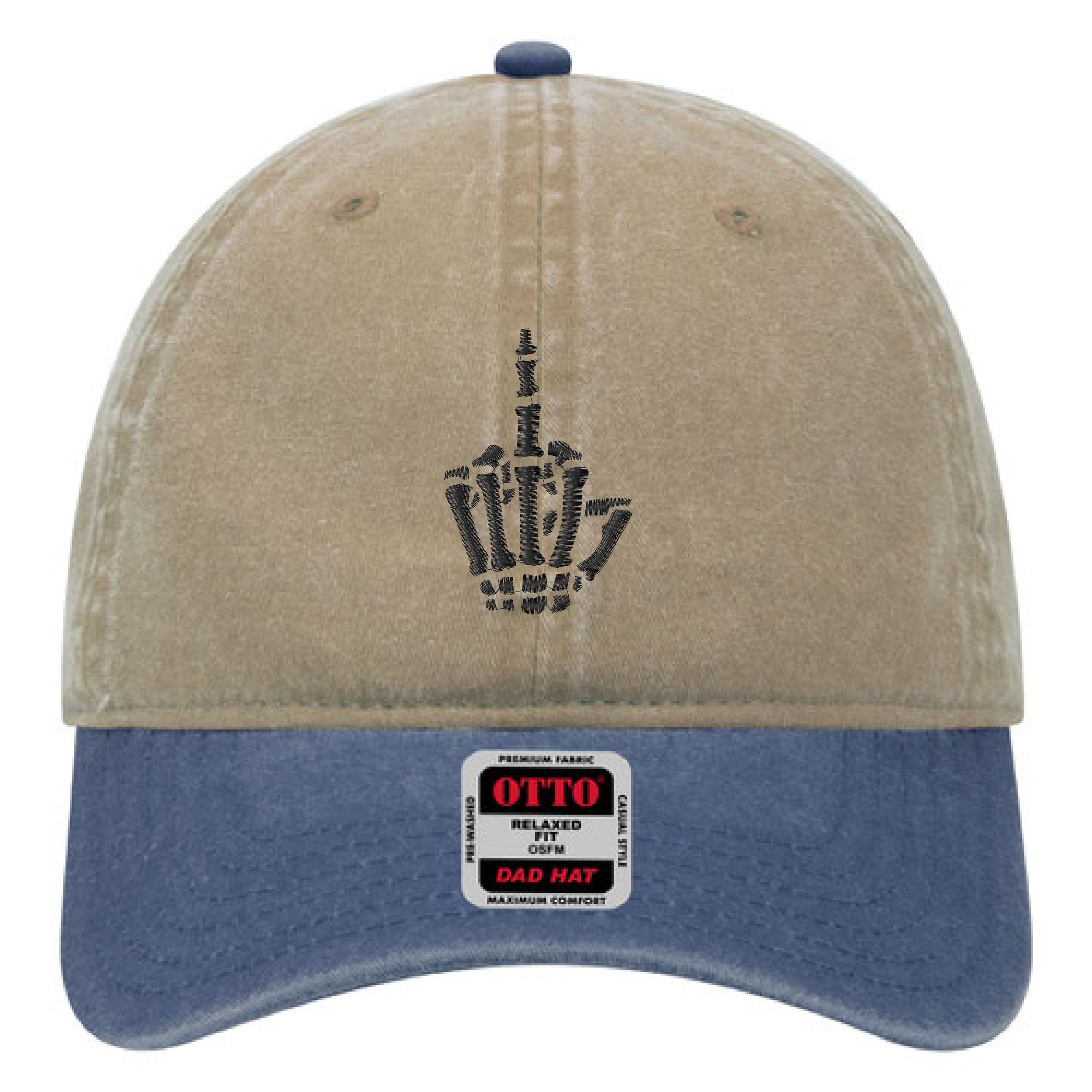 Skeleton Middle Finger Blue-Kahki- Otto Dad Cap.jpg