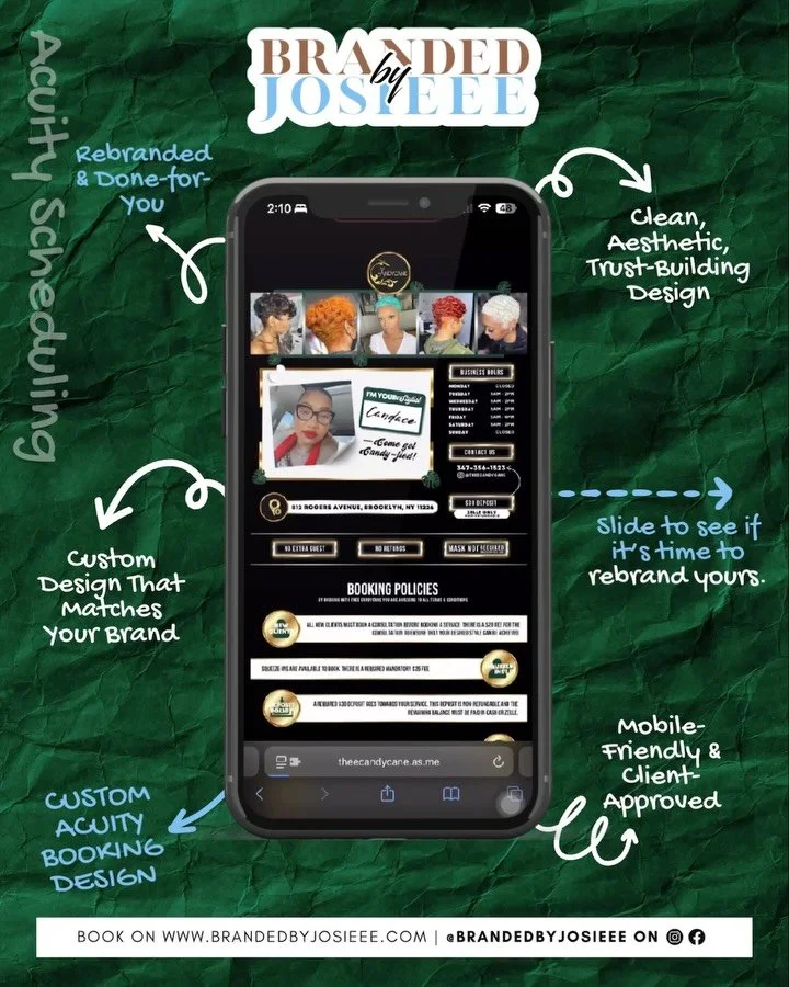 DO YOU HATE NO-SHOWS?😣 You&rsquo;re not alone.

If your booking site is giving off &ldquo;last-minute + unclear&rdquo; vibes&hellip; you&rsquo;re literally pushing away clients.

A Acuity design rebrand =
✿ Mobile-friendly layout
✿ Clear categories 