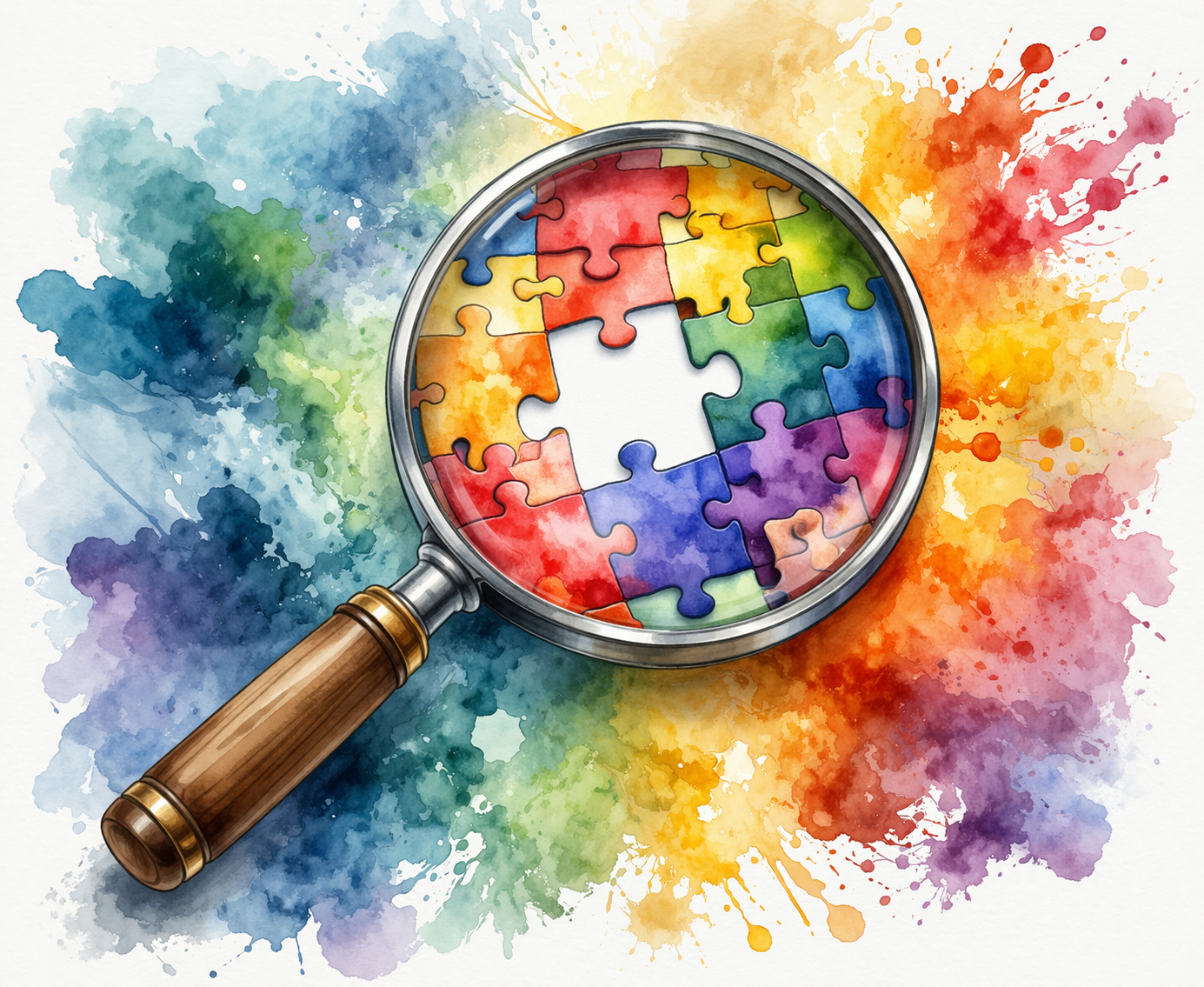 Hand-drawn illustration of a glowing light bulb with a magnifying glass in front of it, surrounded by tools, a checklist, and a target with an arrow.