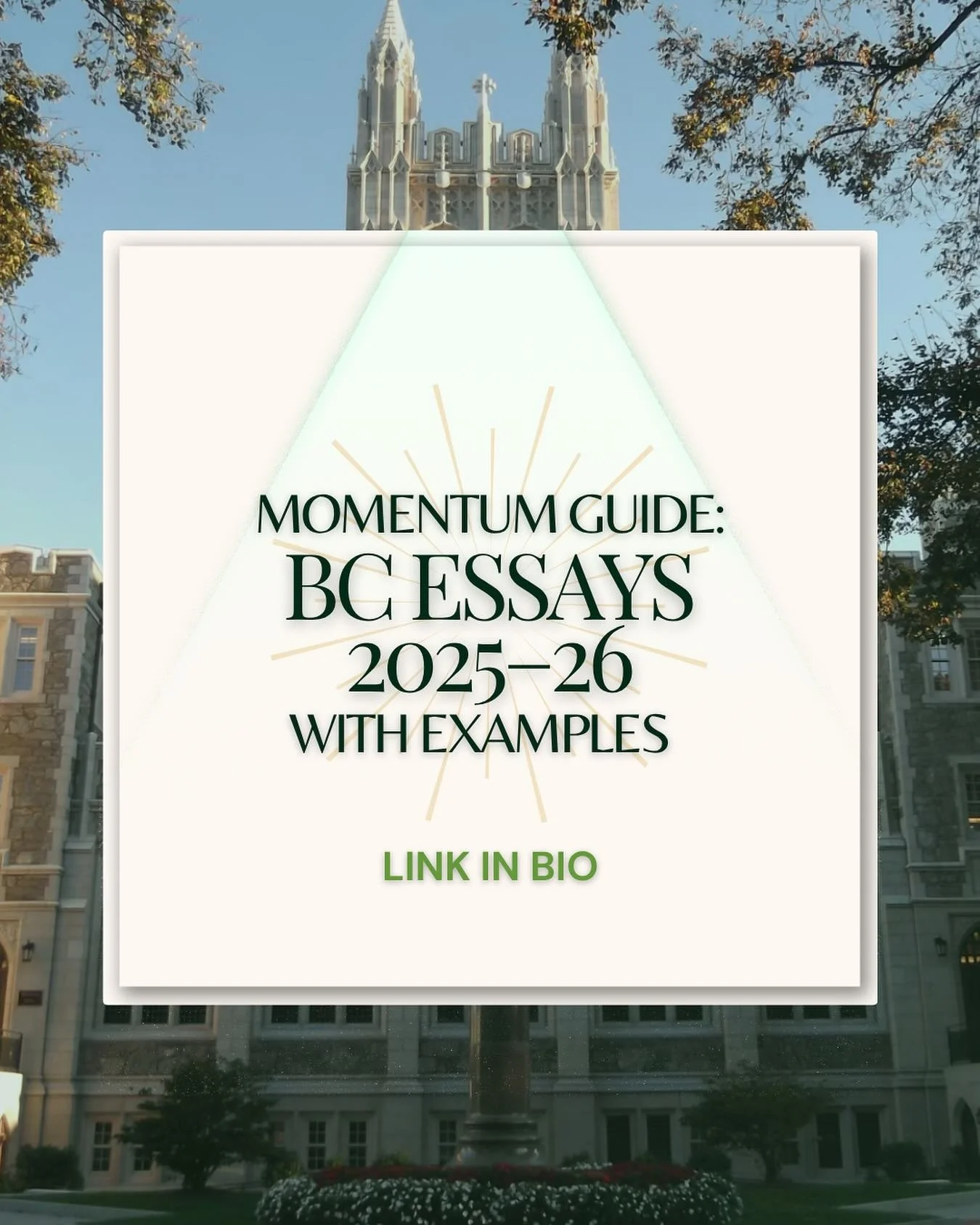📚 Writing your BC essay doesn&rsquo;t have to be stressful!
Our 2025&ndash;26 Momentum Guide breaks it down &mdash; examples included 💡
Tap the link in bio to get started!
#BCEssays #BostonCollege #CollegeEssayHelp #EssayWriting #AdmissionsTips #Mo