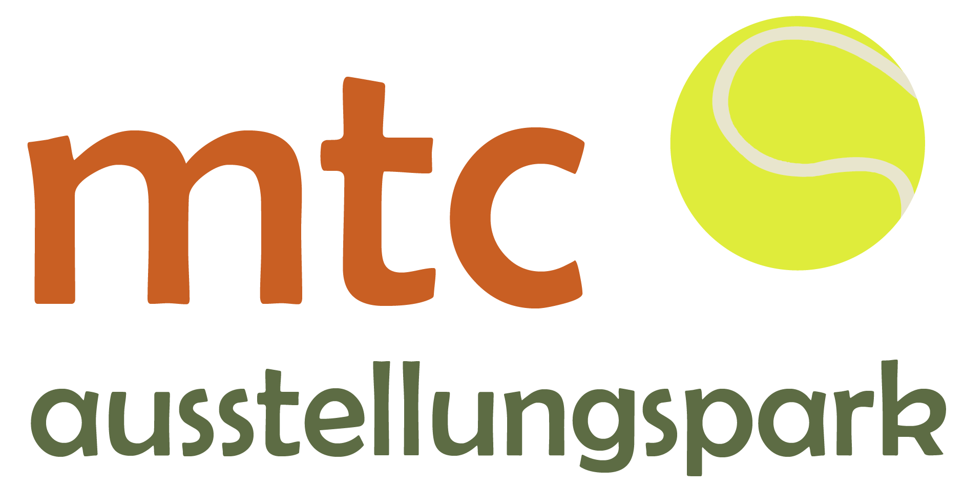 Logo di mtk ausstellungsspark con testo in tedesco e immagine di una palla da tennis
